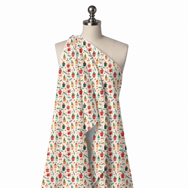 Draped on a mannequin: all-over festive print of small upright mugs and pots in red, design Design No_4672, Clothwala
