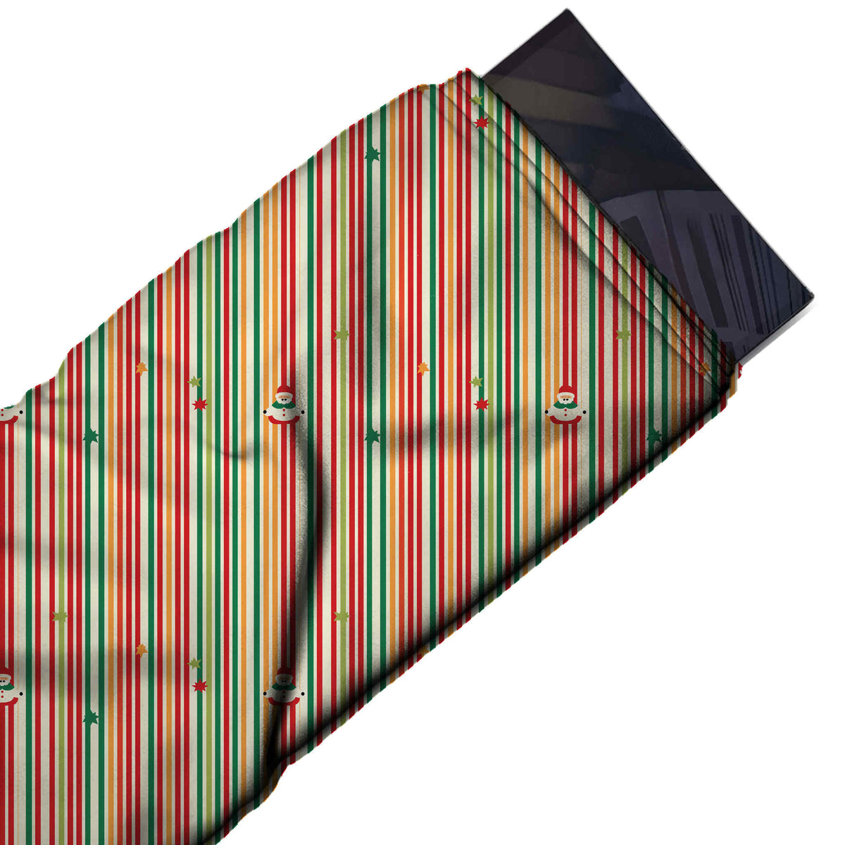 Flat fabric swatch: vertical multi-stripe of thin red, green, design Design No_4530, Clothwala