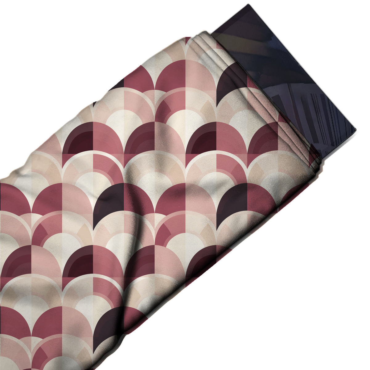 Flat fabric swatch: all-over rows of medium-scale overlapping scallops with concentric, design Design No_4268, Clothwala