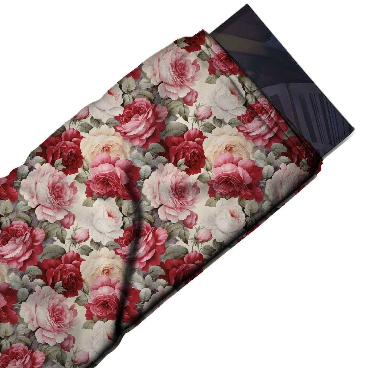 Flat fabric swatch: packed all-over layout of full-blown blush, rose pink, design 3624, Clothwala
