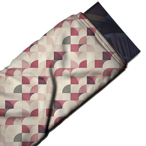 Cream & Rose Pink Quarter Circles Printed French Crepe Fabric