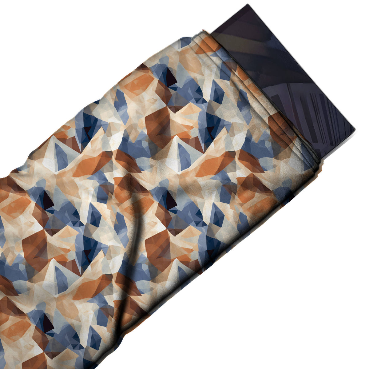 Cream & Rust Orange Crystal Facets Printed Moss Crepe Fabric - flat fabric swatch, design Design No_3800, Clothwala