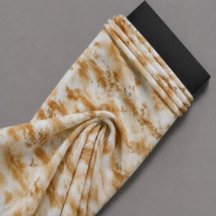 Cream & Tan Abstract Marble Swirl Print Fabric — design 361AJ-S/DS-530, Clothwala
