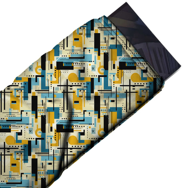 Cream & Teal Bauhaus Blocks & Circles Printed Spandex Fabric