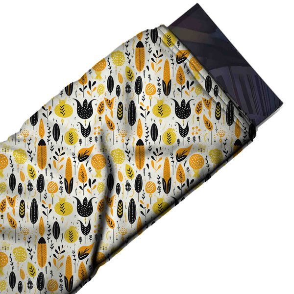 Cream & Yellow Folk Tulip & Corn Printed French Crepe Fabric