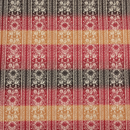 Crimson Red & Cream Striped Medallion Floral Print Fabric — design 514SSC-ABJI/DS-592, Clothwala