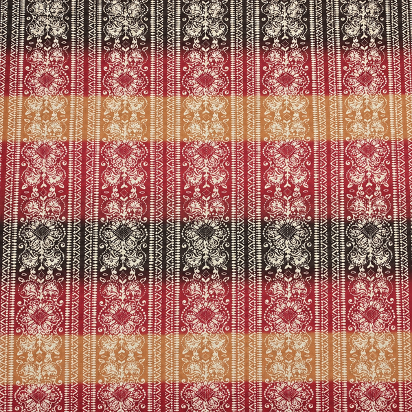Crimson Red & Cream Striped Medallion Floral Print Fabric