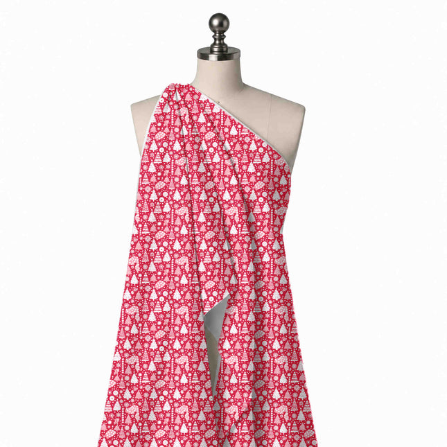 Draped on a mannequin: dense all-over one-way print of flat white and light pink Christmas, design Design No_4949, Clothwala