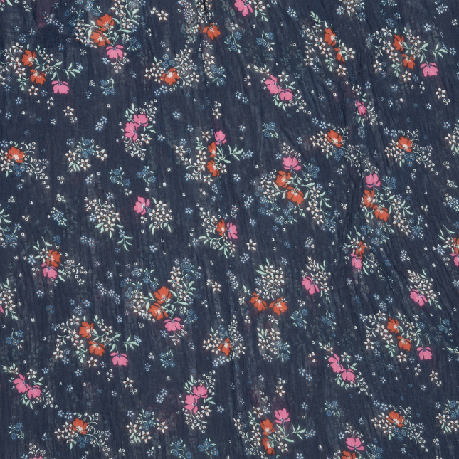 Dark Blue & Hot Pink Ditsy Floral Clusters Print Fabric — design 10748G0-SBGP/DS-500, Clothwala