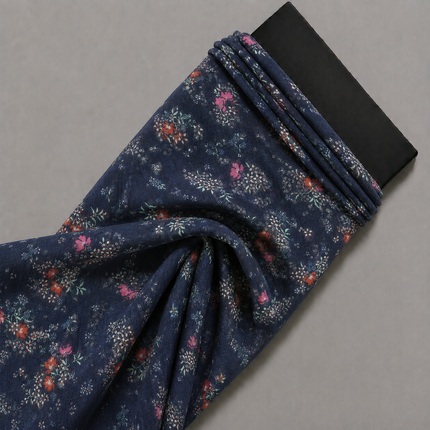 Dark Blue & Hot Pink Ditsy Floral Clusters Print Fabric — design 10748G0-SBGP/DS-500, Clothwala