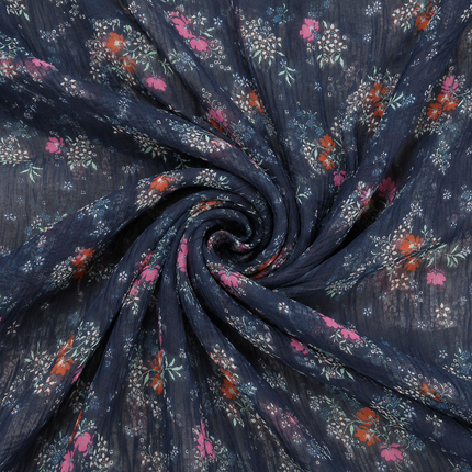 Dark Blue & Hot Pink Ditsy Floral Clusters Print Fabric — design 10748G0-SBGP/DS-500, Clothwala