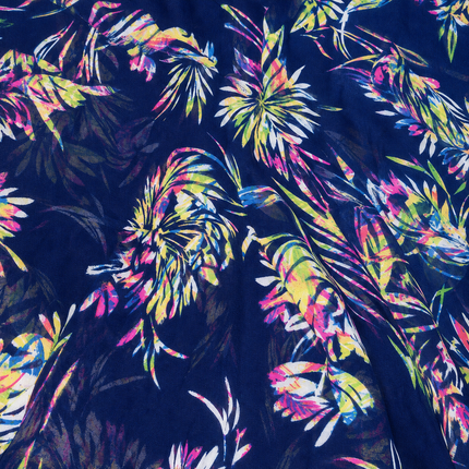 Dark Blue & Lime Green & Magenta Abstract Tropical Foliage Print Fabric — design 10748G0-SBGP/DS-586, Clothwala