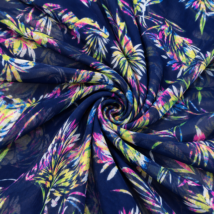 Dark Blue & Lime Green & Magenta Abstract Tropical Foliage Print Fabric — design 10748G0-SBGP/DS-586, Clothwala