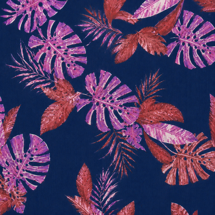 Dark Blue & Purple Tropical Leaves Print Fabric — design 1248A9G6-SBGP/DS-44, Clothwala