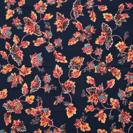 Dark Blue & Red & Orange Mughal Floral Vine Print Fabric — design 1498LT2-ABMP/DS-576, Clothwala