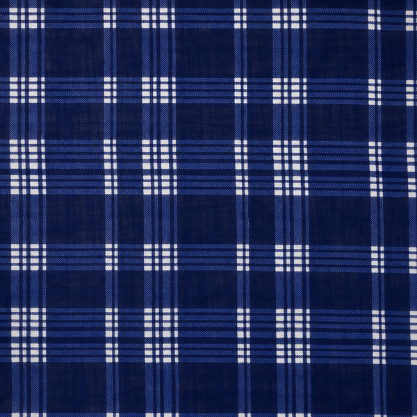 Dark Blue & White Plaid Check Print Fabric