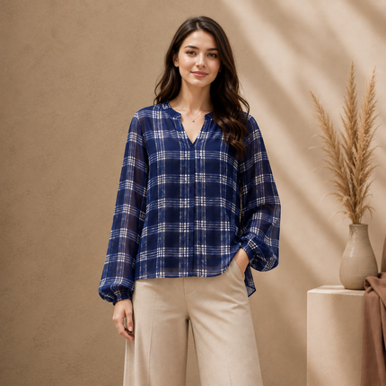 Dark Blue & White Plaid Check Print Fabric — design 1294GS-RBPF/DS-548, Clothwala
