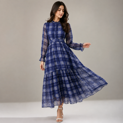 Dark Blue & White Plaid Check Print Fabric — design 1294GS-RBPF/DS-548, Clothwala