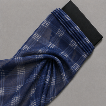 Dark Blue & White Plaid Check Print Fabric — design 1294GS-RBPF/DS-548, Clothwala