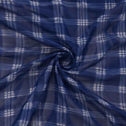 Dark Blue & White Plaid Check Print Fabric — design 1294GS-RBPF/DS-548, Clothwala