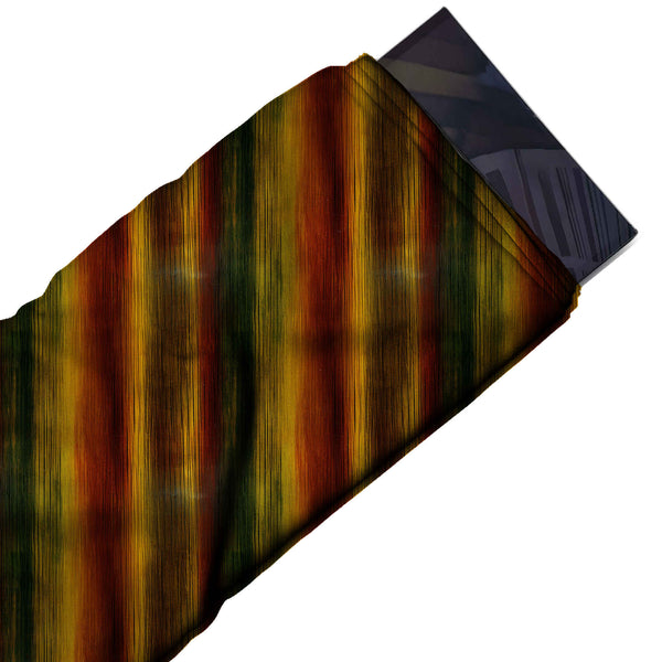 Dark Brown & Amber Gold Ember Streak Stripe Printed Spandex Fabric