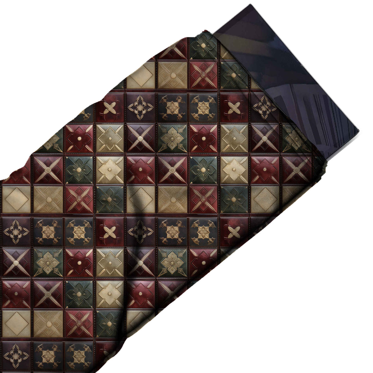 Flat fabric swatch: all-over small-scale grid of square tiles rendered with a padded, design Design No_4241, Clothwala