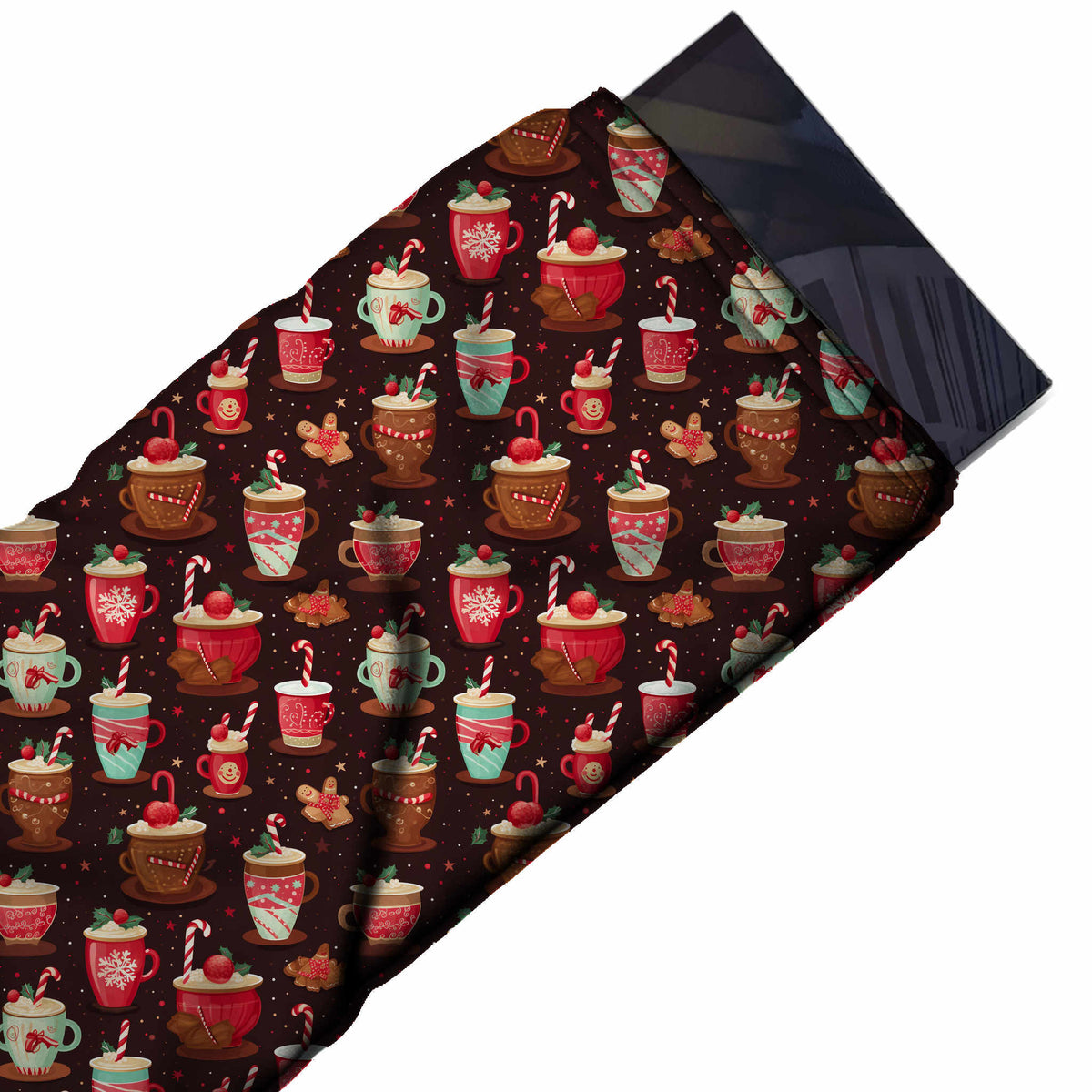 Flat fabric swatch: dense all-over one-way print of shaded red, design Design No_4709, Clothwala