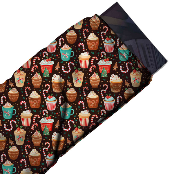 Dark Brown & Terracotta Brown Cream Swirl Cups Printed Printed American Crepe Fabric Fabric