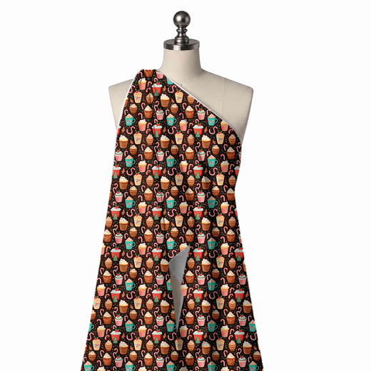 Dark Brown & Terracotta Brown Cream Swirl Cups Printed Printed American Crepe Fabric Fabric