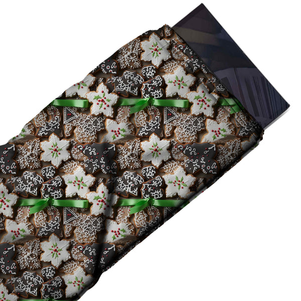 Dark Brown & White Star Biscuits & Ribbon Printed Printed American Crepe Fabric Fabric