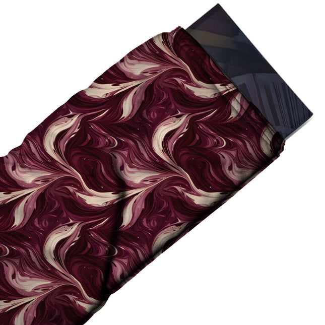 Flat fabric swatch: all-over marbled layout of large curling feather-like plumes in cream, design Design No_3950, Clothwala