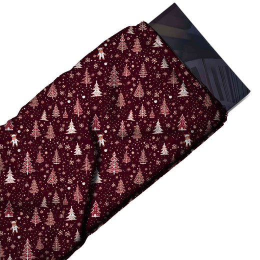 Flat fabric swatch: scattered small-scale print of pink and cream line-drawn and solid fir, design Design No_4620, Clothwala