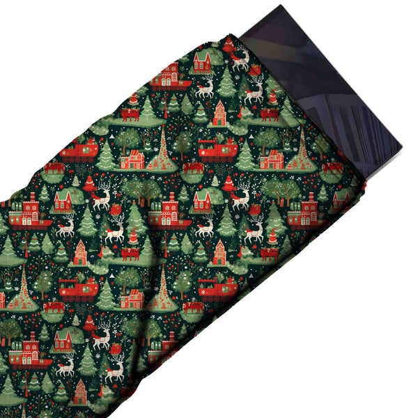 Dark Green & Green Fir Forest & Reindeer Printed Printed American Crepe Fabric Fabric
