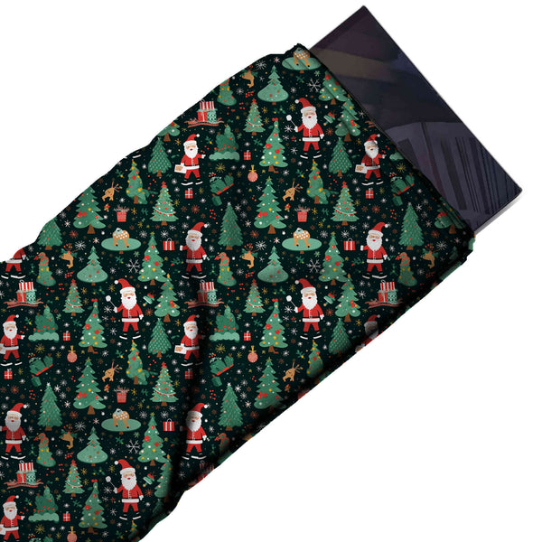 Dark Green & Green Santa & Bauble Trees Printed Printed American Crepe Fabric Fabric