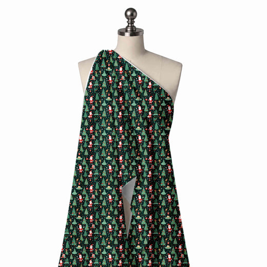 Dark Green & Green Santa & Bauble Trees Printed Printed American Crepe Fabric Fabric