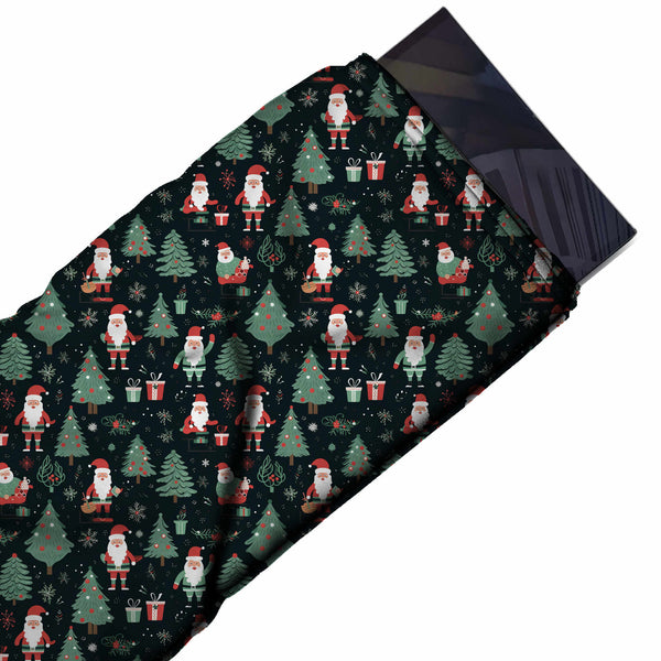 Dark Green & Grey Green Santa & Gift Boxes Printed Printed American Crepe Fabric Fabric