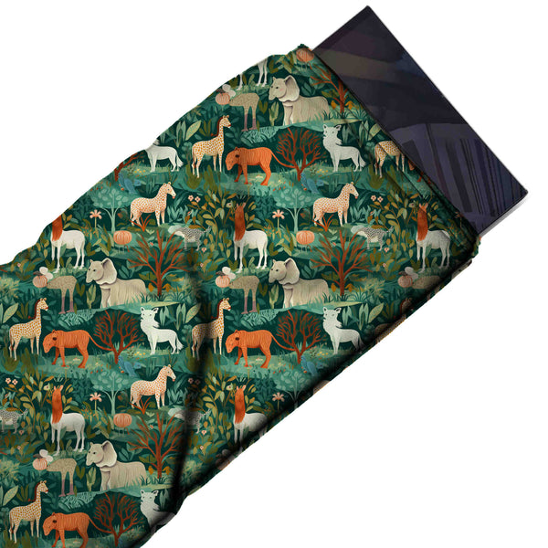 Dark Green & Mid Green Jungle Giraffe & Tiger Printed Spandex Fabric