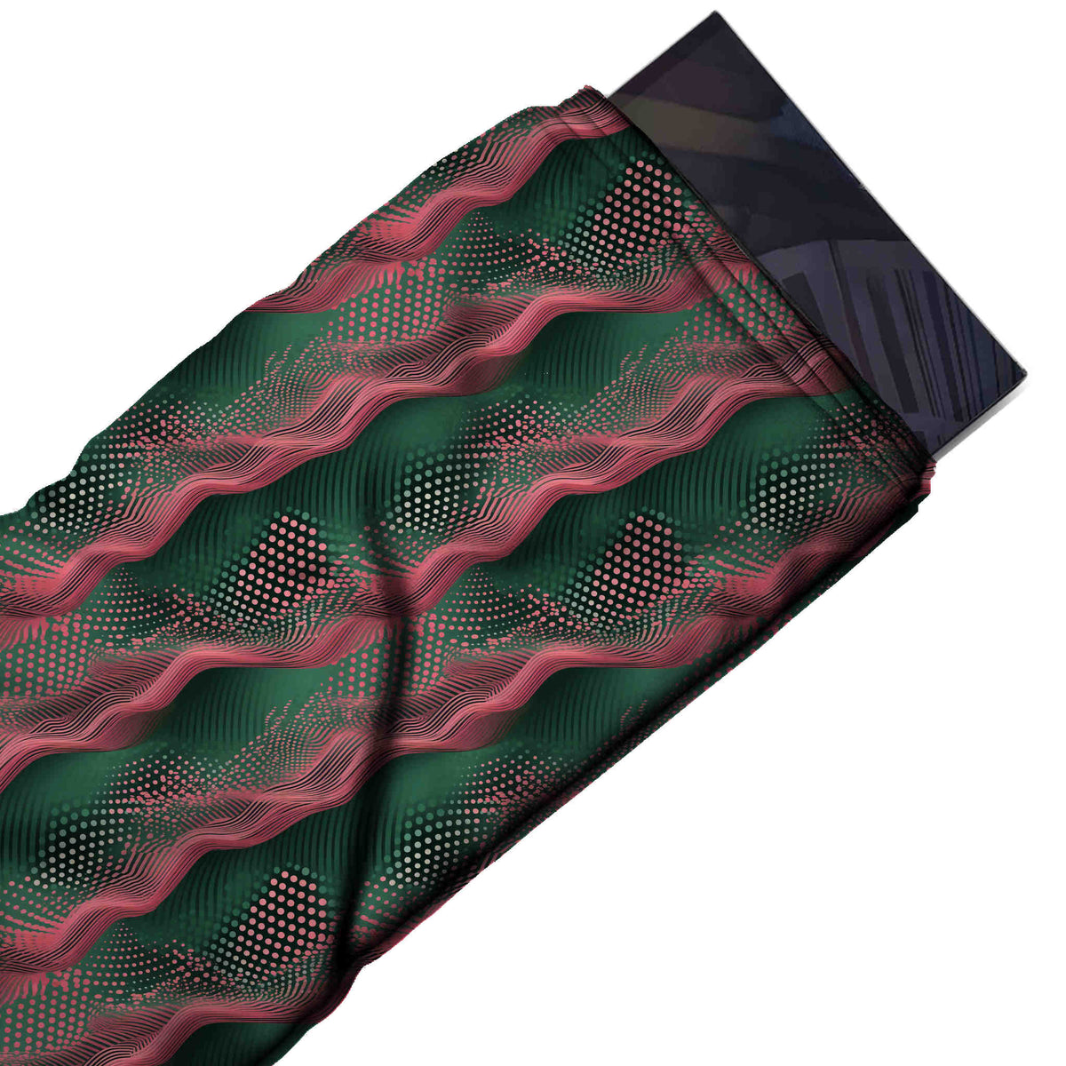 Flat fabric swatch: all-over abstract of diagonal rippling pink line ribbons across shaded, design Design No_4835, Clothwala