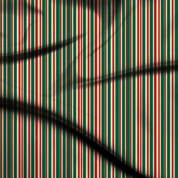 Dark Green & Red Christmas Candy Stripe Printed Pure Natural Crepe Fabric