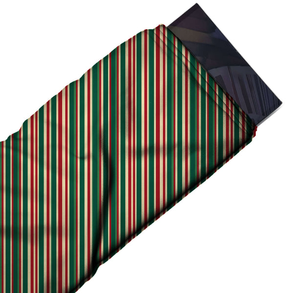 Dark Green & Red Christmas Candy Stripe Printed Pure Natural Crepe Fabric