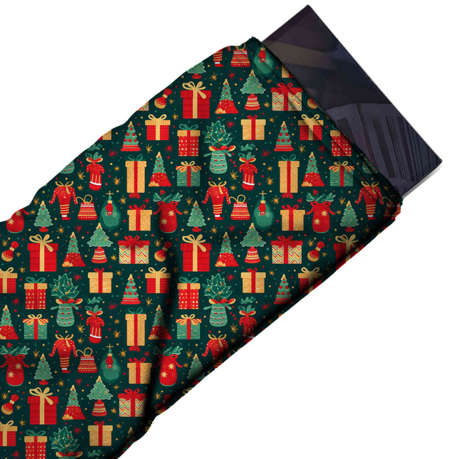 Flat fabric swatch: all-over one-way Christmas print of small red and golden yellow, design Design No_4690, Clothwala