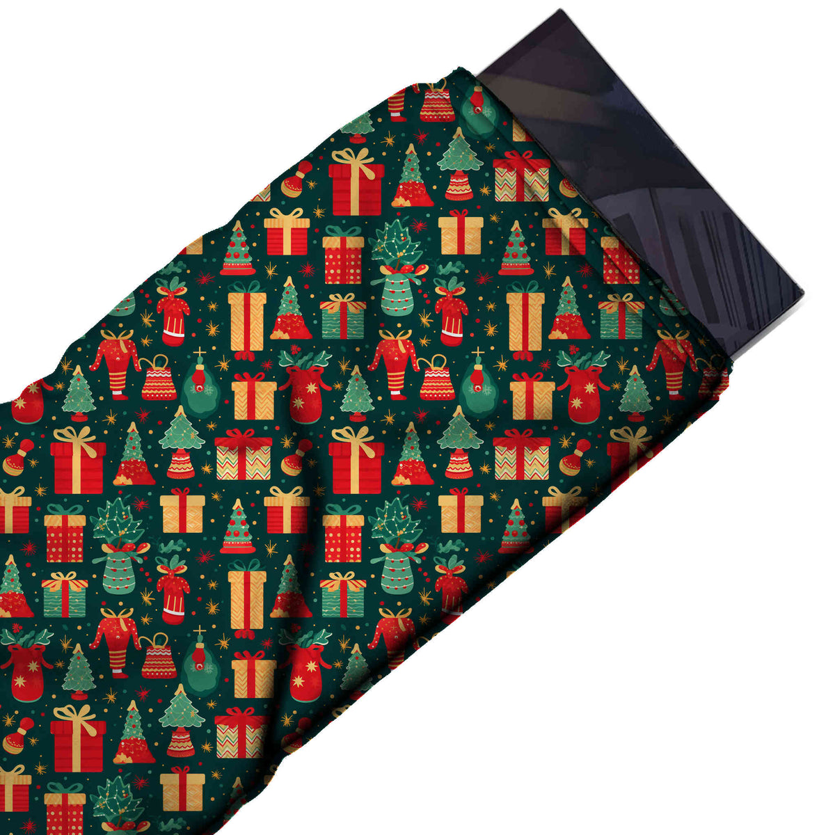 Flat fabric swatch: all-over one-way Christmas print of small red and golden yellow, design Design No_4690, Clothwala