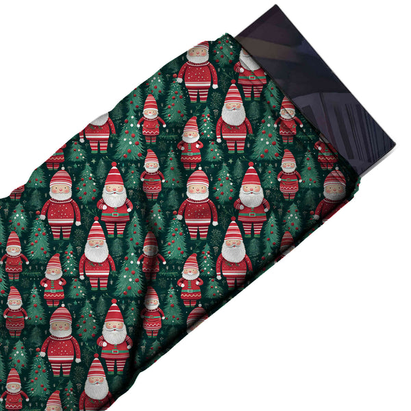 Dark Green & Red Jumper Santas & Firs Printed Pure Natural Crepe Fabric