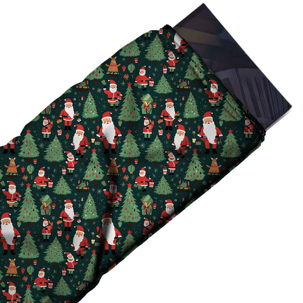 Dark Green & Red Long Beard Santas Printed Printed American Crepe Fabric Fabric