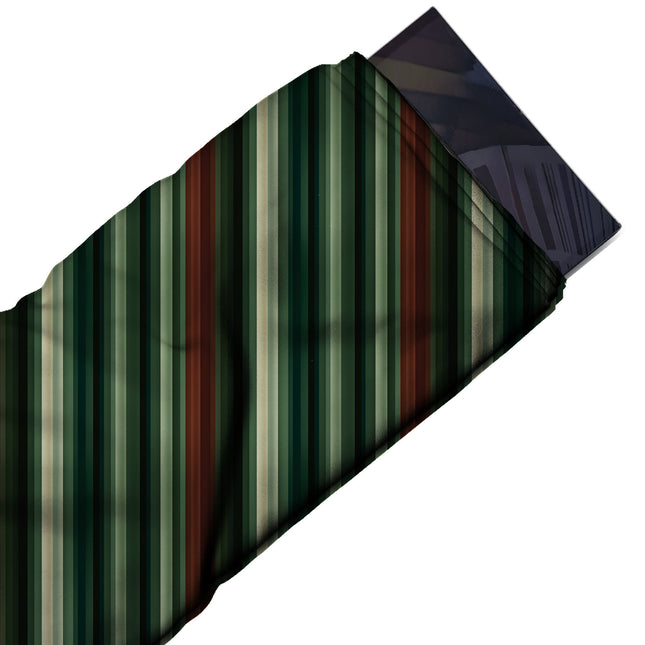 Flat fabric swatch: narrow vertical multi-stripe in dark green, design Design No_3913, Clothwala