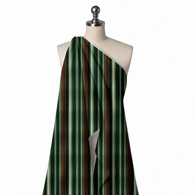 Draped on a mannequin: narrow vertical multi-stripe in dark green, design Design No_3913, Clothwala