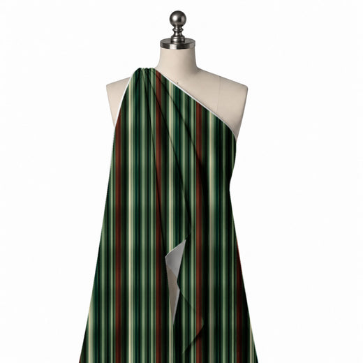 Dark Green & Sage Green Forest & Rust Pinstripe Printed Spandex Fabric