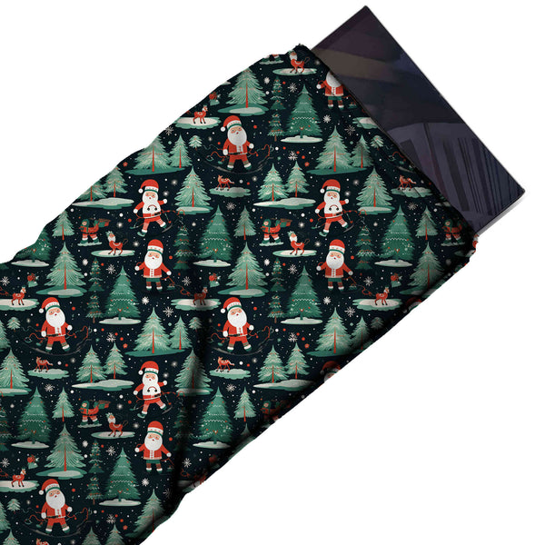 Dark Green & Sage Green Skating Santa Forest Printed Printed American Crepe Fabric Fabric