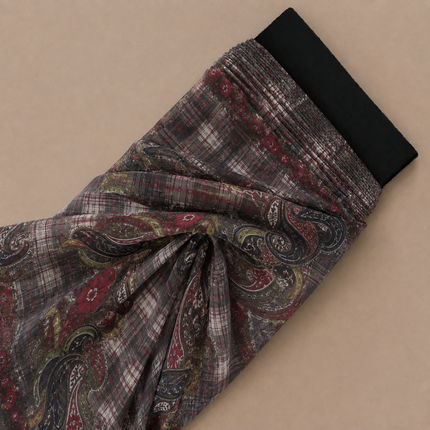 Dark Grey & Red Paisley & Plaid Print Fabric — design 1081A3C-SBGP/DS-520, Clothwala