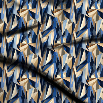 Dark Navy & Cream Vertical Spike Shards Printed Moss Crepe Fabric